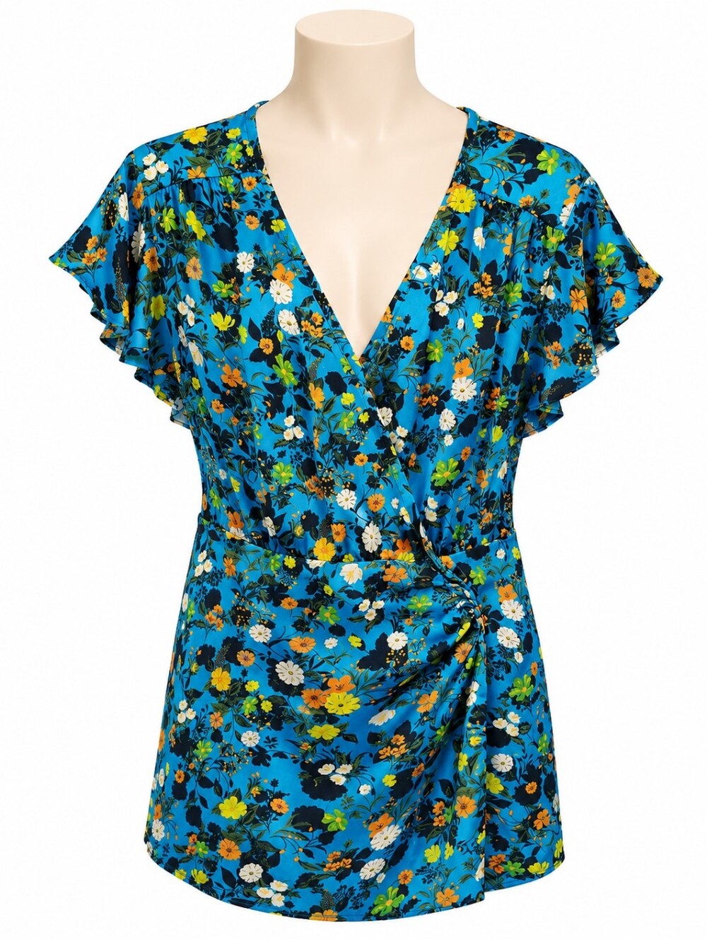 Zara Women's Blue Floral Satin Wrap Mini Dress L Casual Summer Romantic Party